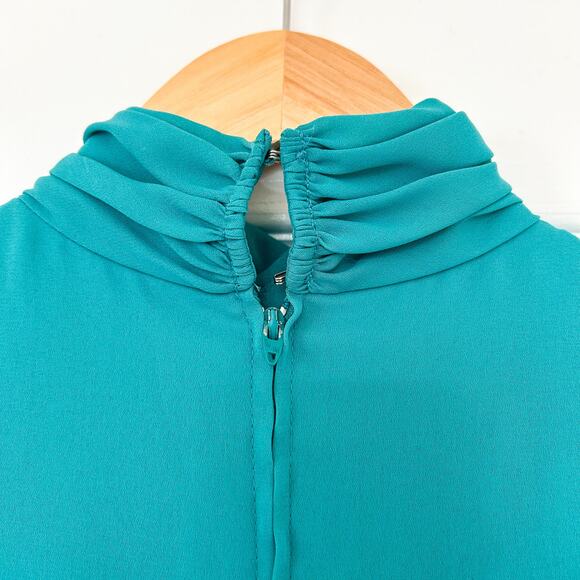 Patra Teal High Neck Shoulder Pad Midi Dress Women’s Size 8 EUC - Picture 5 of 7